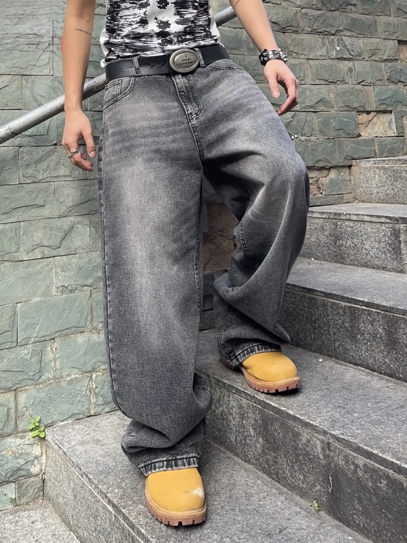 Men's Basic Simple Gray Baggy Jeans, Stylish, Classic, And Versatile Long Pants