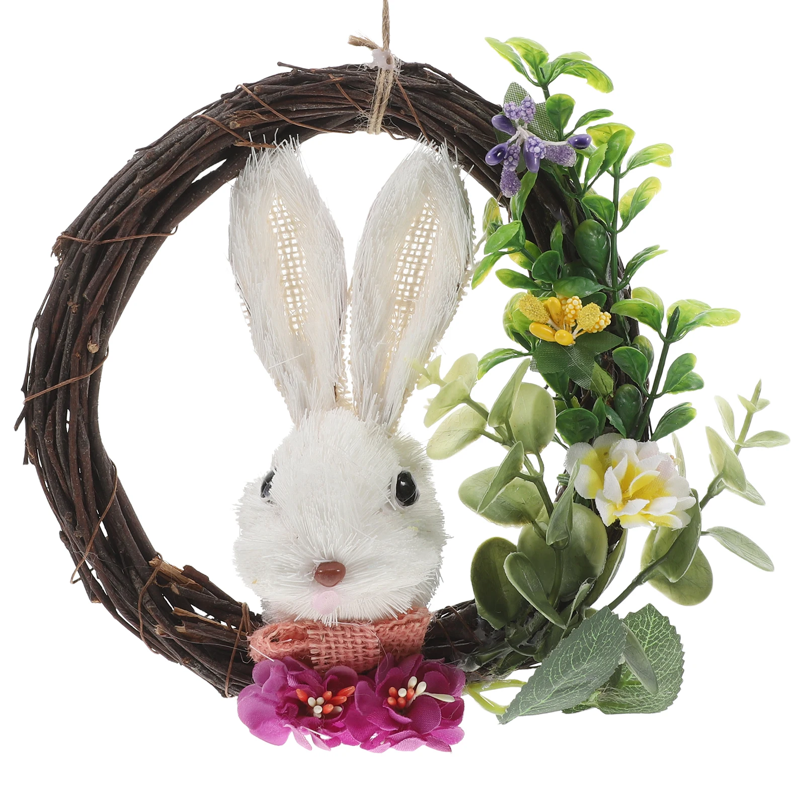 

Easter Wreath Bunny Flower Artificial Spring Wall Decor Door Shaped Hanging Home Handcrafted Straw Rabbit Floral Garland