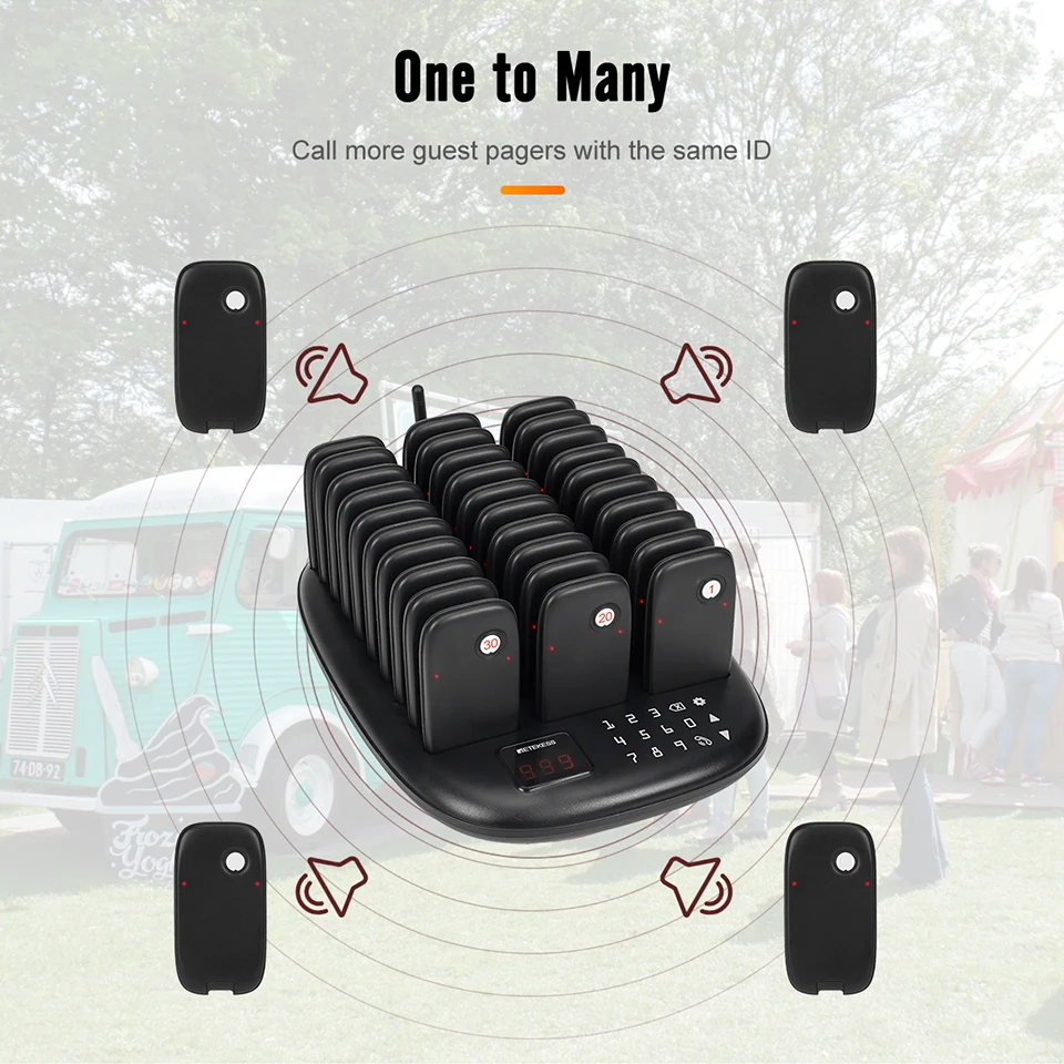 RETEKESS TD175P Drahtloses Restaurant-Rufsystem 30-Kanal Einstellbarer Tastaturmodus Food Truck Café Bar Pager mit Vibrator – Detail 14