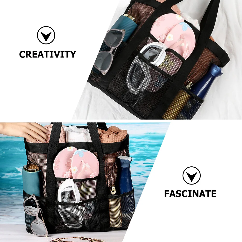 

Beach Bag Mesh Multi-Function Handheld Travel Organizer Large Capacity Toiletry Cosmetics Storage Tote Portable Durable