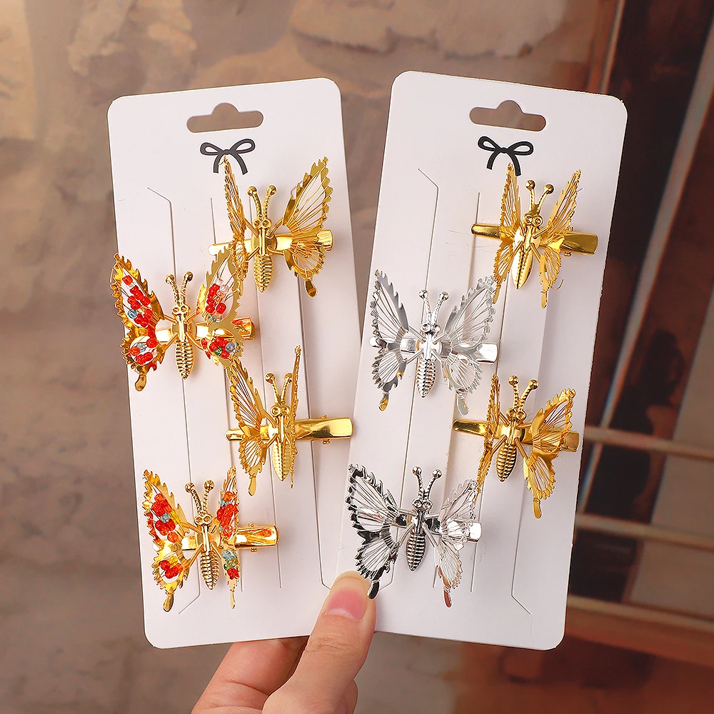 2Pcs/Set Fashion Metal Gold Hollow Butterfly Hairpins For Women Girls Hair Ornament Clip Barrette Headband Hair Accessories image 2