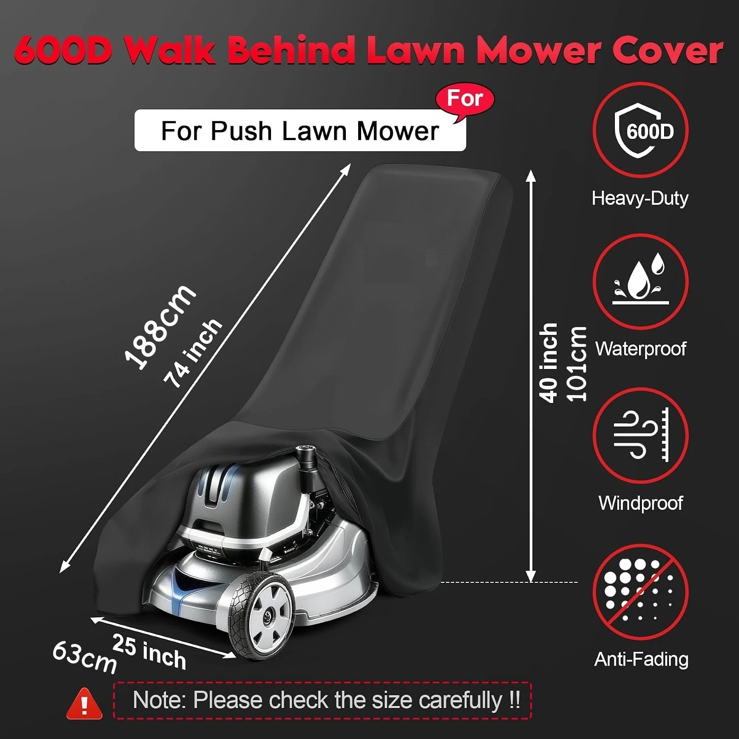 Outdoors Lawn Mower Cover Heavy Duty Waterproof 600D Oxford Fabric Protection Push Mower Cover with Drawstring and Storage Bag