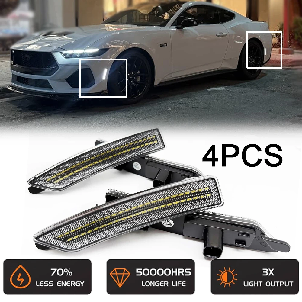 

4pcs Front Rear LED Side Marker Fender Light for Ford Mustang 2024-Up S650 Gen7 Car Styling Indicator White Turn Signal Lamp
