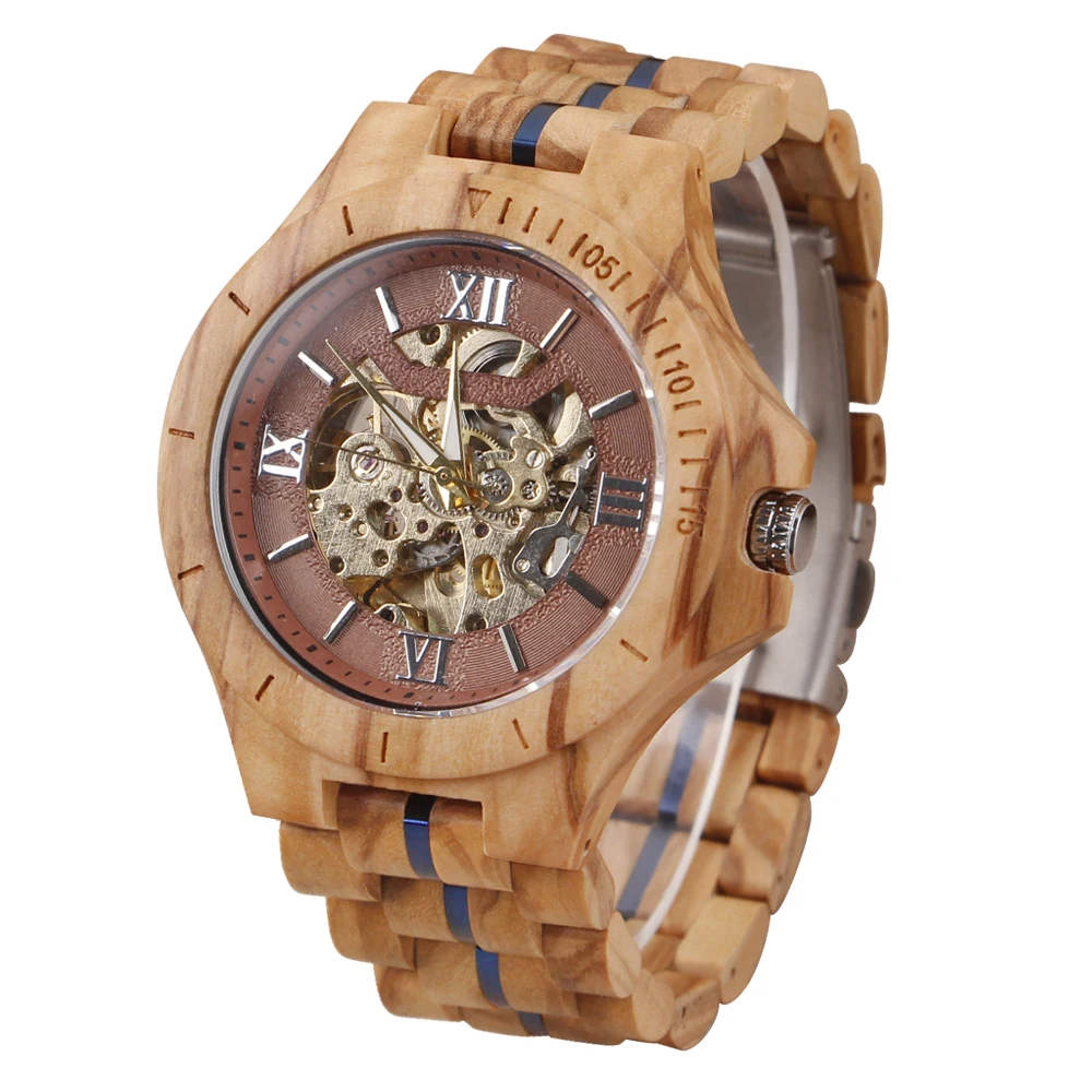 New Disc Unique Design Hollow Mechanical Men's Watch Classic Appearance Luxury Wooden Watch Best Holiday Gift