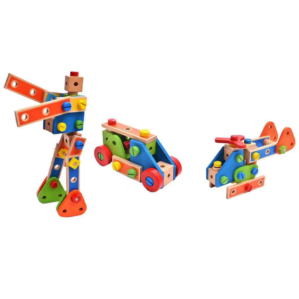 1Set Creative Wooden Nut Assemble Blocks Detachable Screw Combination Intellectual Educational Game for Kids Home Beach Outdoor