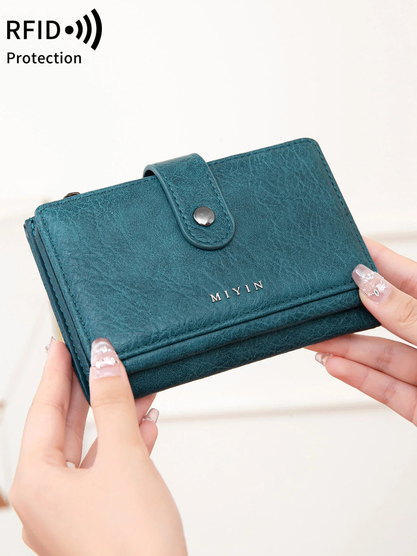 MIYIN RFID anti-theft brush retro three fold women\'s short wallet PU leather multi card slot wallet multifunctional zero wallet