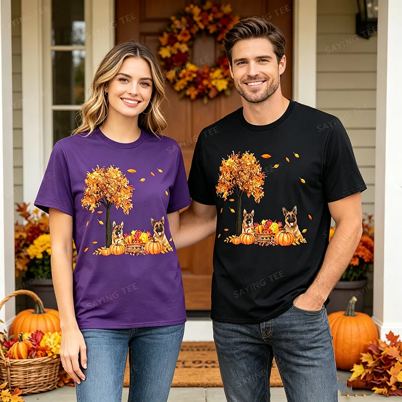 Deutscher Schäferhund Herbstblatt Herbst Hund Thanksgiving Halloween T-Shirt Y2k Hundeliebhaber Ästhetische Kleidung Neuheit Geschenk Weiches Baumwoll-T-Shirt – Detail 4
