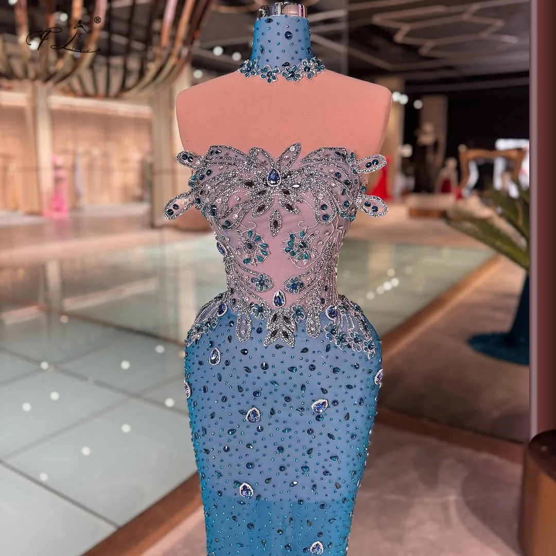 

Floria 2025 Formal Occasion Dresses Gorgeous Crystal Mermaid Dresses Rhinestone Flower Tulle Sheer dress Wedding Party Dresses