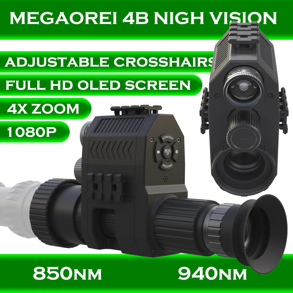 

Megaorei 4B Telescope Sight Binoculars Monocular Add on Hunting Night Vision Scope Camera Video 1080p HD 4x Zoom 480NM 940NM