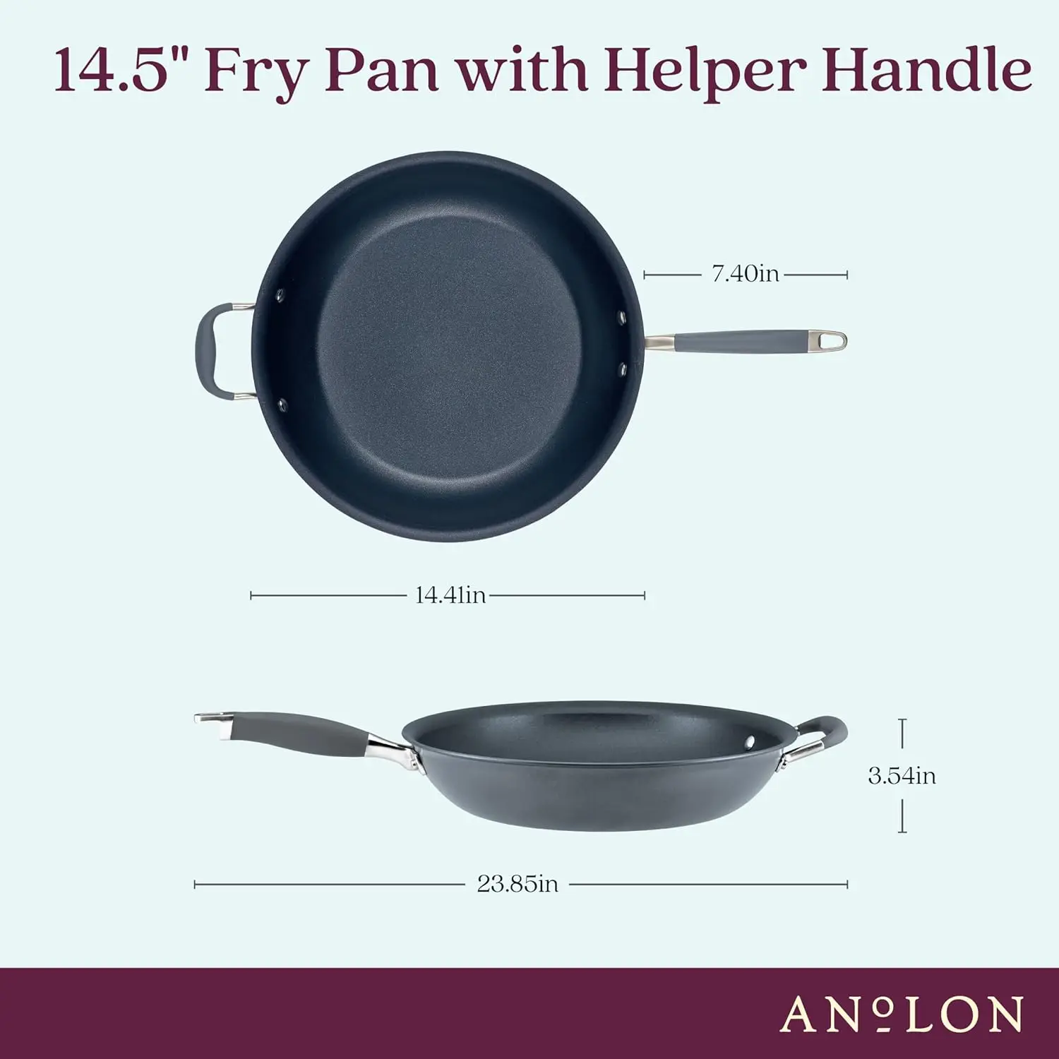 Hard Anodized Nonstick Frying Pan/Skillet with Helper Handle, 14.5 Inch, Moonstone