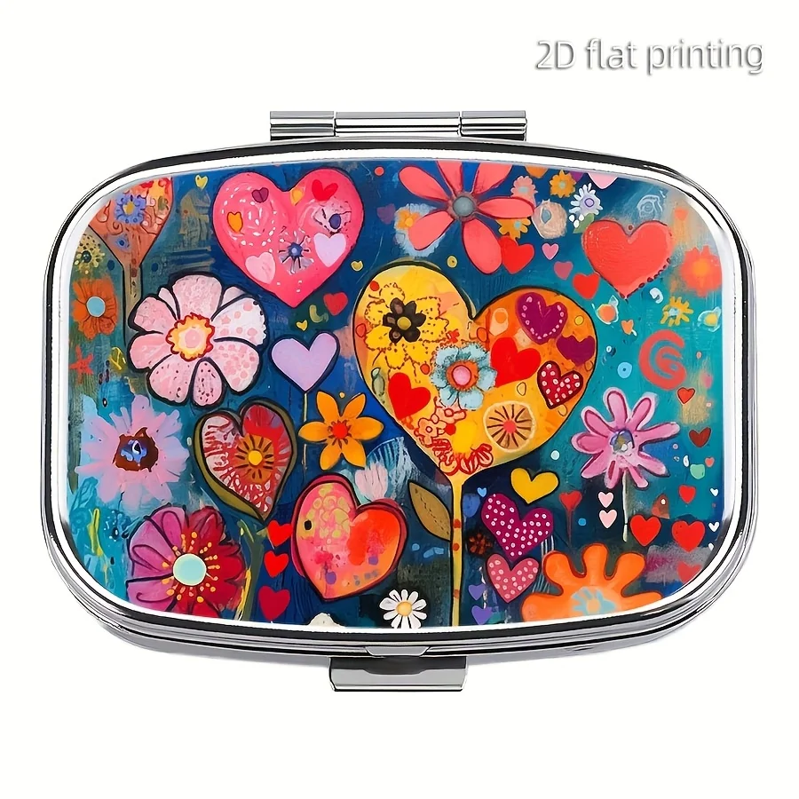 1 Exquisite Colorful Pill Box, Double-Compartment Square Mini Portable Pill Box, Unique Oil Painting Style, Wallet-Style Pocket Travel Pill Box, Vitamin Storage Accessory, Ideal Travel Gift