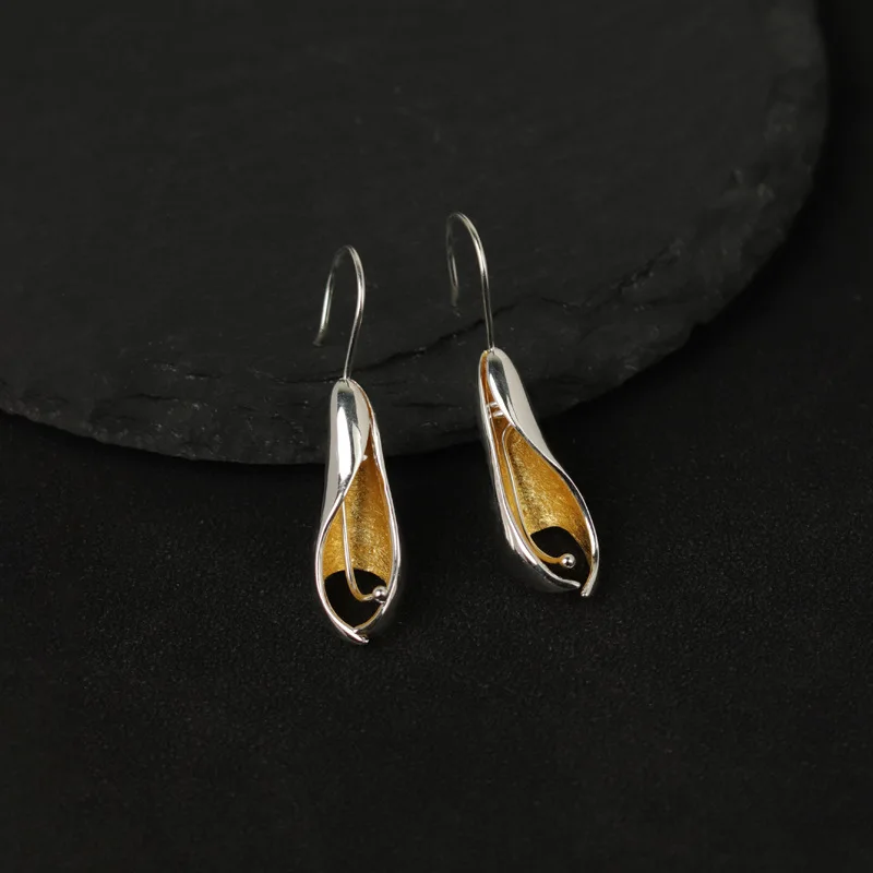 Amxiu Pure Silver 925 Handmade Abstract Flower Earrings,  with a Sense of Sophistication and Artistic
