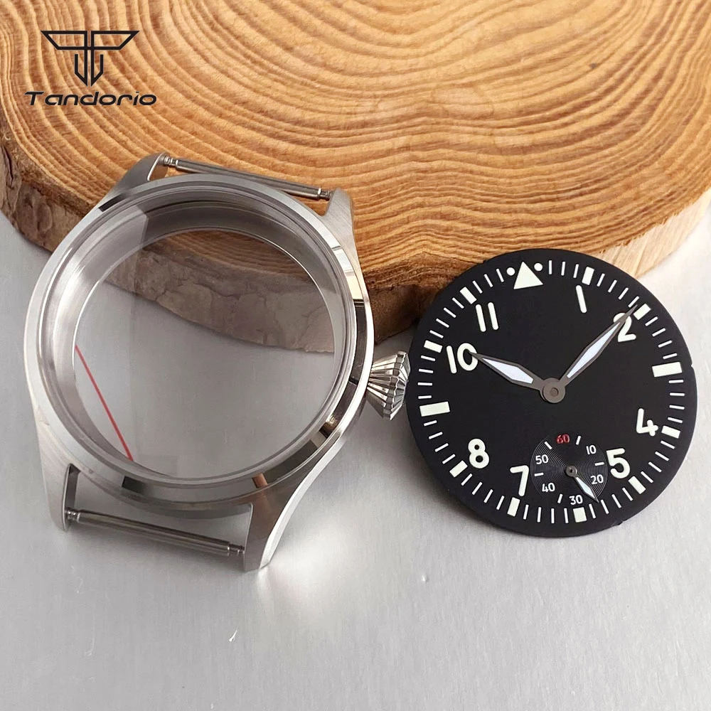 42mm Retro Pilot Watch Case+Dial Set Sapphire Glass Fit ETA6498/6497 ST3621/3600 Manual Winding Movt Mechanical Wristwatch Parts