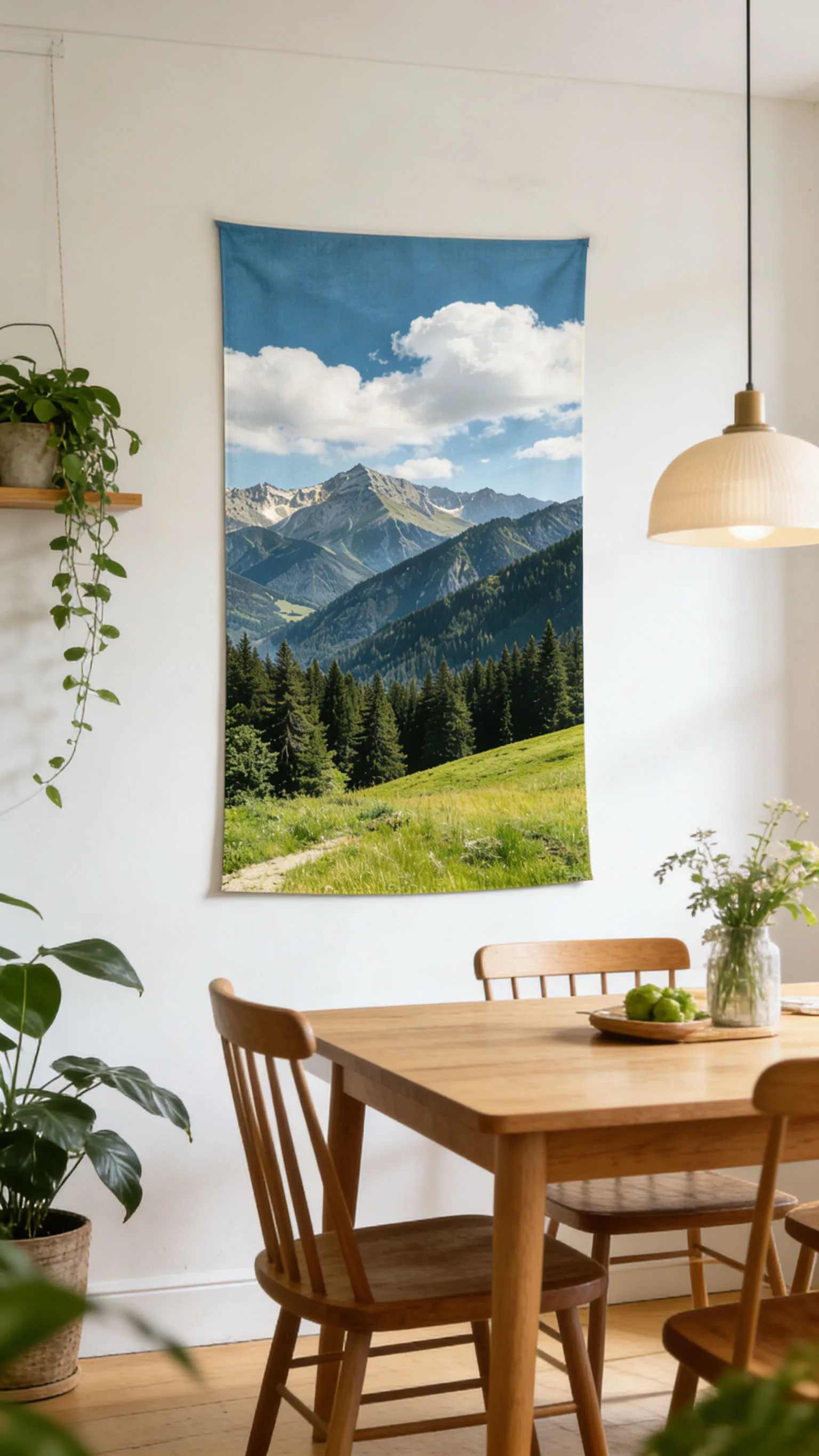 Wandteppich im böhmischen Stil, natürlicher grüner Landschaftswandteppich, geeignet für Schlafzimmer, Schlafsäle, ästhetische Wanddekoration