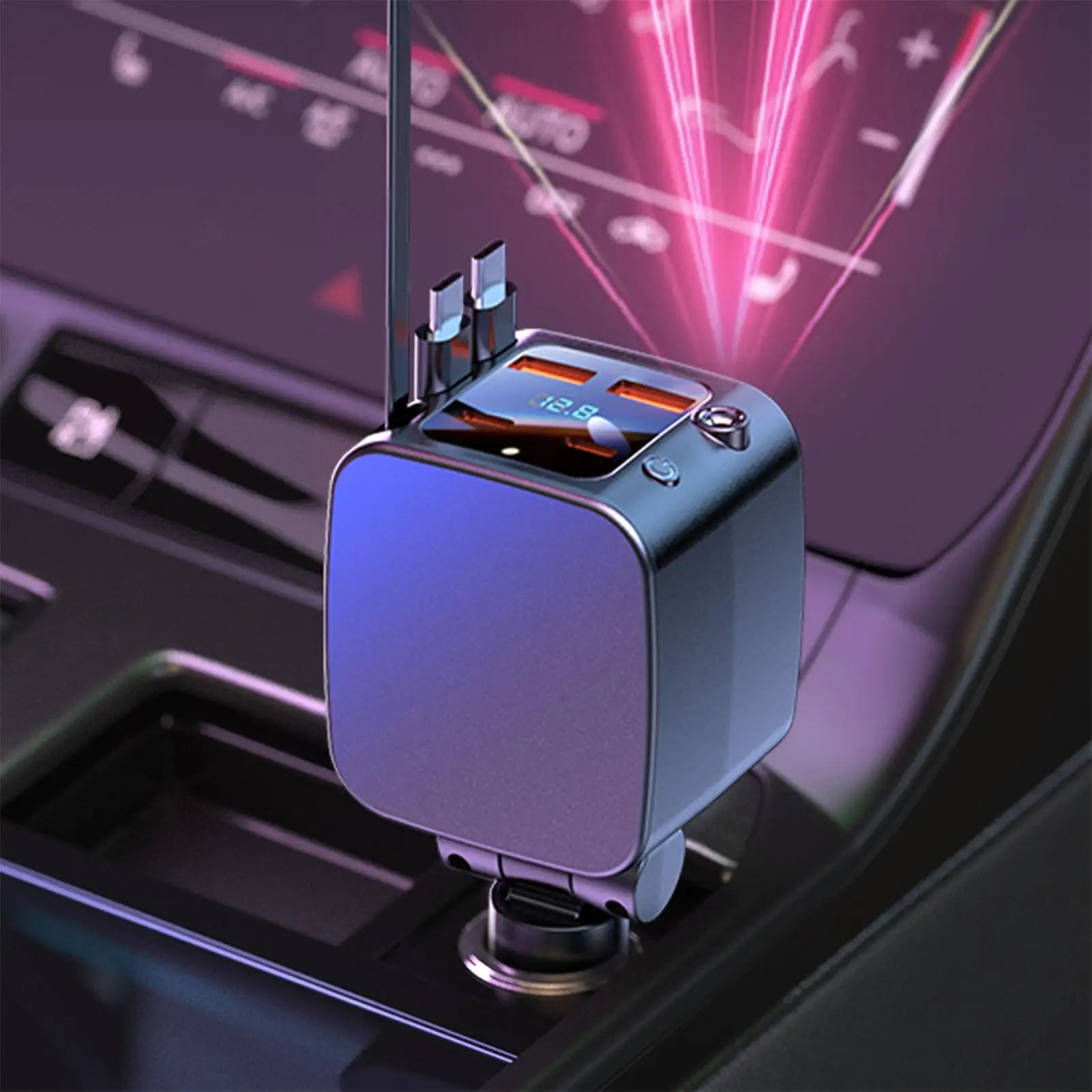 

Retractable Phone Charger For Car Fast Charging 2 USB Ports Auto Supplies With Starlight Car Charging Port For Daily Commute