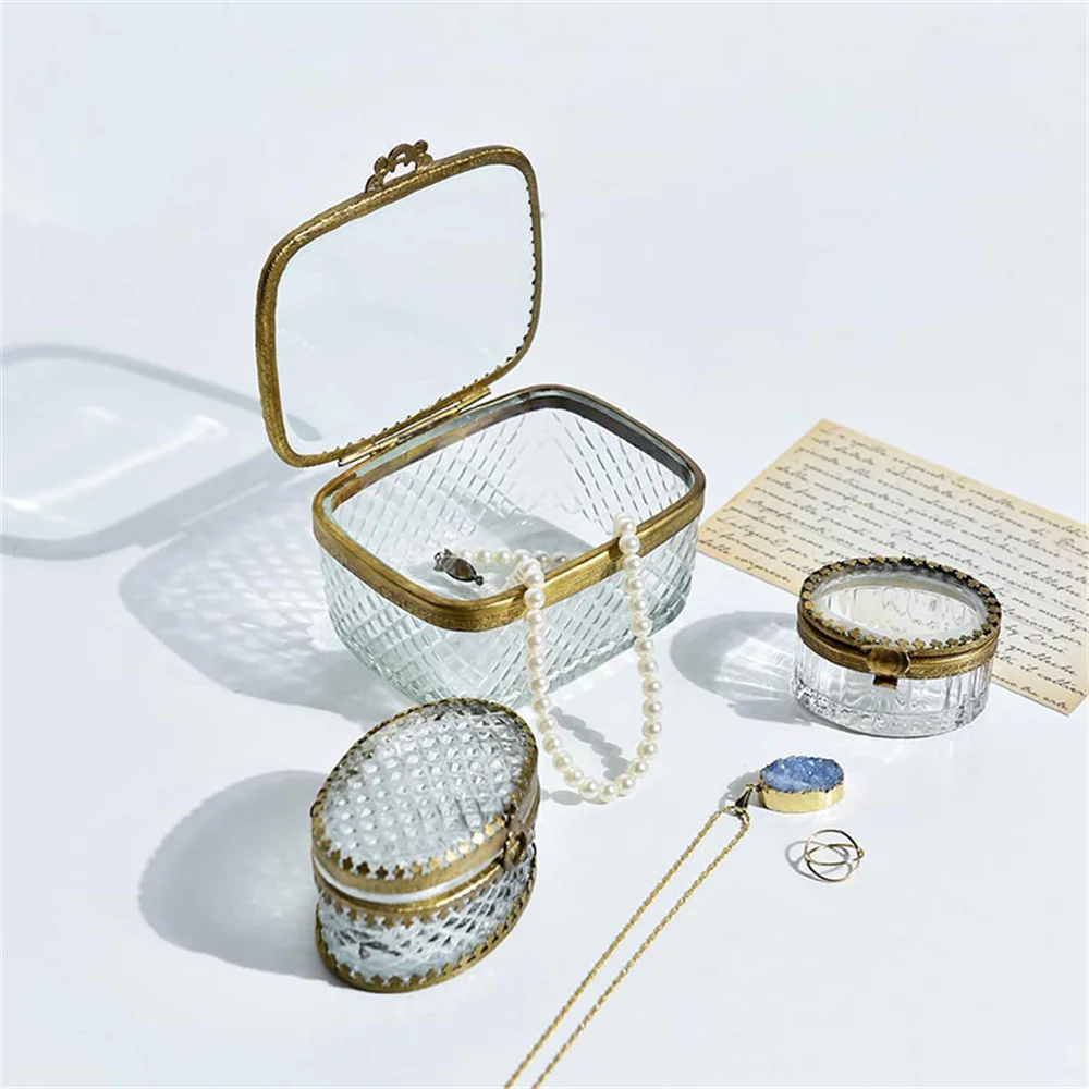 

Jewelry Organizer Vintage Brass Glass Women Necklaces Bracelets Trinket Jewelry Box Vanity Storage Gifts For Ladies And Girls