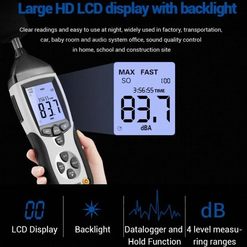 DT-8852 Range 30-130 DB Digital Sound Level Meter with Data Logger Function Usb  Recorder DT-8852