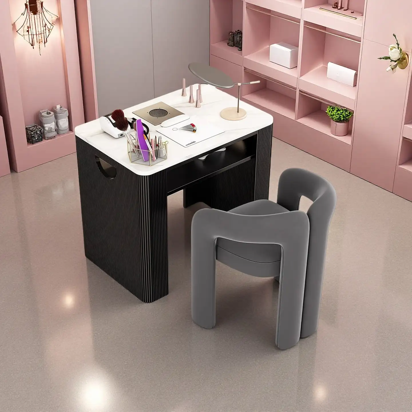 

Light Luxury Net Red Self Hoover Socket Manicure Table and Chair Combination Iron Art Mesa Para Manicura Commercial Furniture