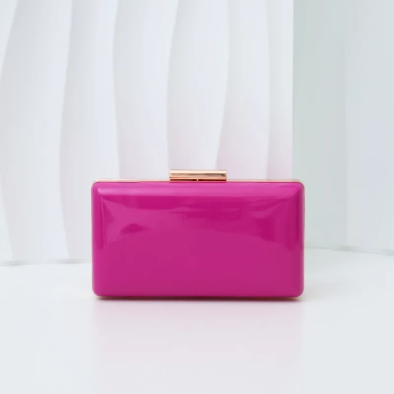 Bright Fuchsia Hot Pink Women Evening Bag Glossy Hard Shell Clutch Purse for Wedding Birthday Cocktail Night Party PU Handbags