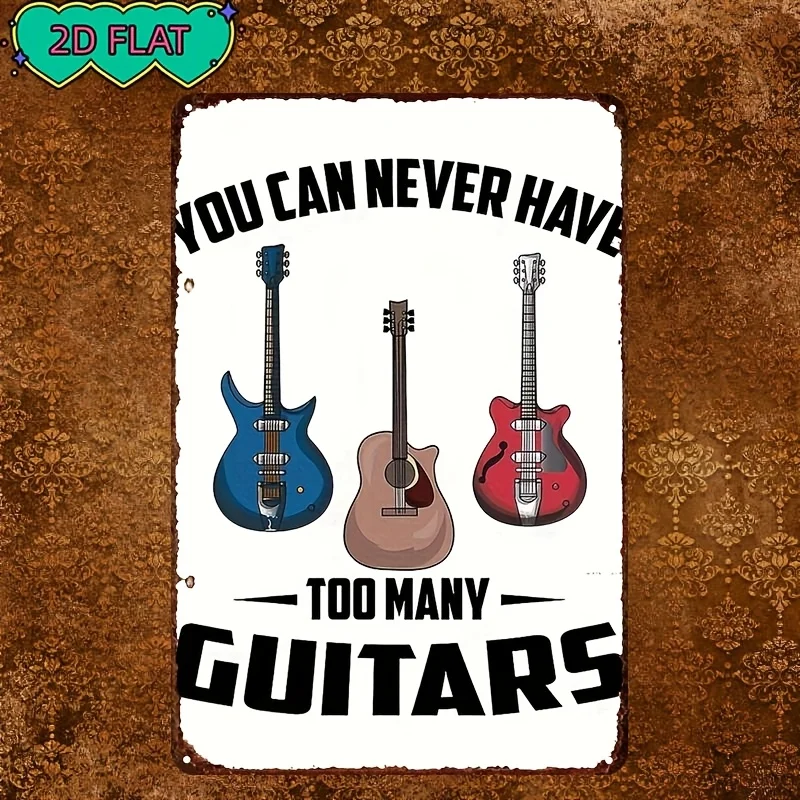 2D Flat Metal Guitar Sign Funny Quote Plaque Three Classic Guitar Styles Illustration for Guitar Lovers Music Room Decor