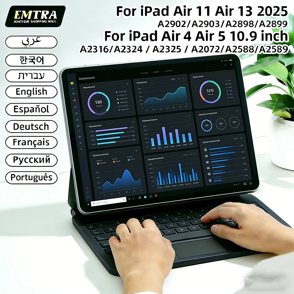 Portable Magic Multi-angle Keyboard  for iPad 10 11th Magnetic Smart Case for iPad a16 A3354 A3355 A3356 A2696 Silent Spanish