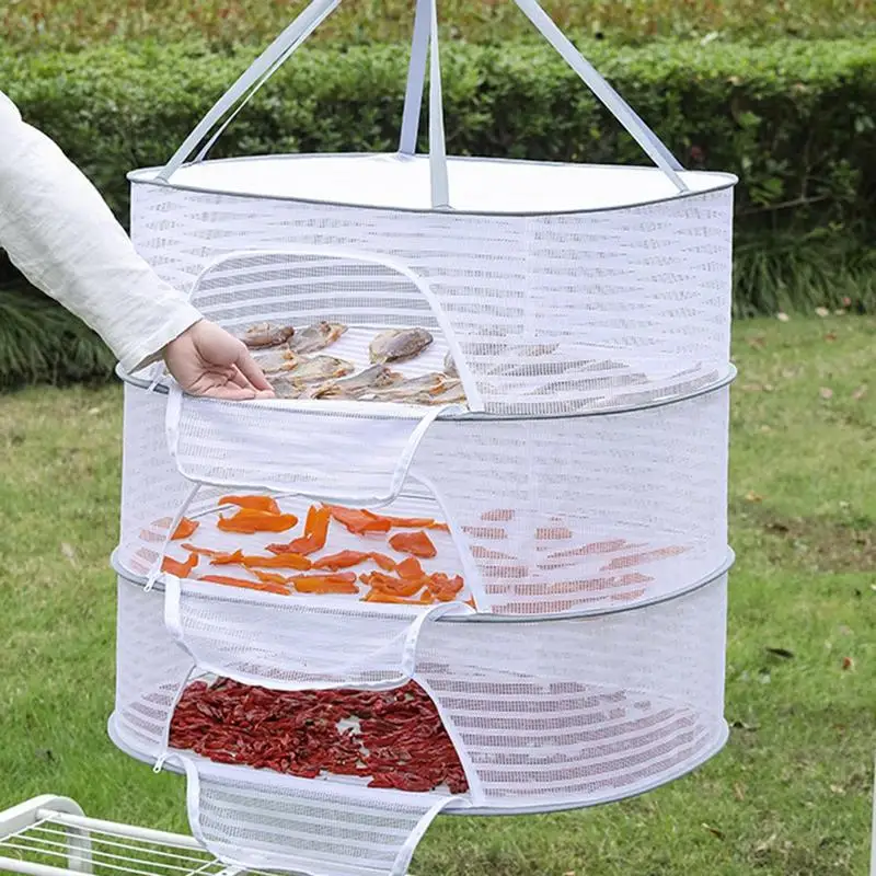 

3 Layers Dryer Rack Drying Net Foldable With Zippers Portable Strong Nylon Rope Multi-function Mesh Dryer For Vegetables Fish