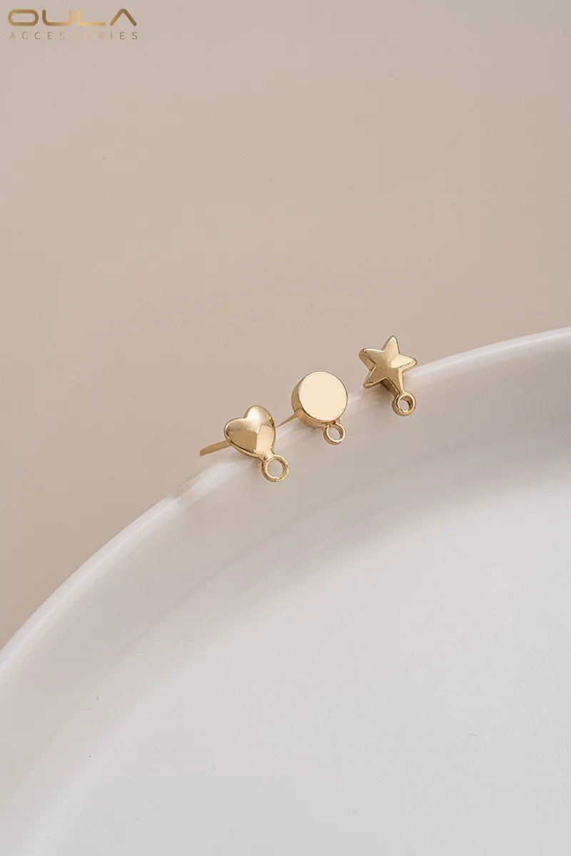 1pair 14K Gold-plated Heart-shaped Five-pointed Star with Hanging Ear Studs S925 Silver Needle Diy Ear Stud Earrings Accessories