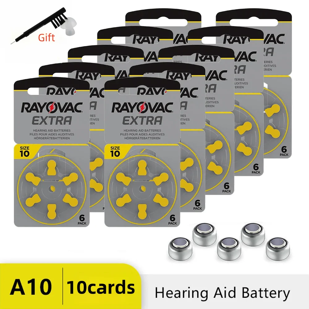 10Cards Hearing Aid Batteries Rayovac Extra Peak A10 10A ZA10 S10 PR70 Zinc Air 1.45V Battery For Profesional Hearing Aids 10