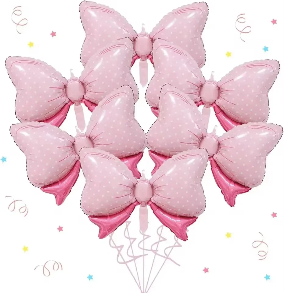 Kit de Balões com Laço Rosa e Azul 6PCS, Balões de Folha com Laço Adorável para Revelação de Gênero, Chá de Bebê e Decorações de Aniversário