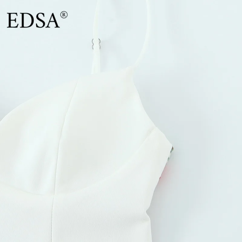 بدلة لعب نسائية EDSA مطبوعة بشاح مقصوص مع أشرطة رفيعة وخط عنق على شكل قلب بدلة رومبير صيفية مقسمة