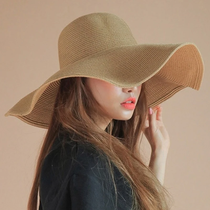 Large Brim Straw Hats for Women Summer Sunshade UV Protection Beach Hat Outdoor Vacation Seaside Foldable Korean Fashion Visors