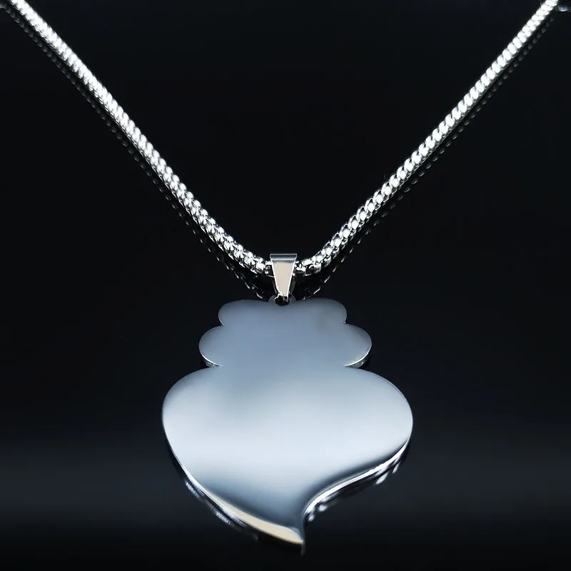 Portugal Folk Viana Heart Flower Pendant Necklace for Women Men Stainless Steel Silver Color Chain Jewelry coração de viana QKC