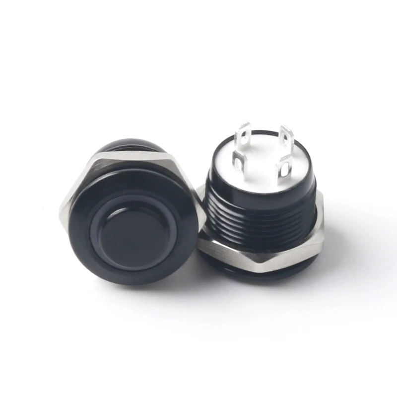 12MM Ultra-Short Metal Push Button Switch Waterproof Momentary Self-reset Flat Head  Oxidized Black 1NO 3V 24V