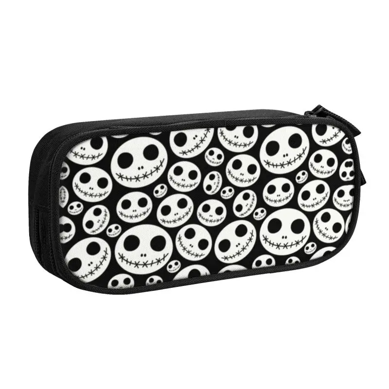 Custom Halloween Skeleton Jack Skellington Pencil Case Large Capacity The Nightmare Before Christmas Pencil Box Stationery