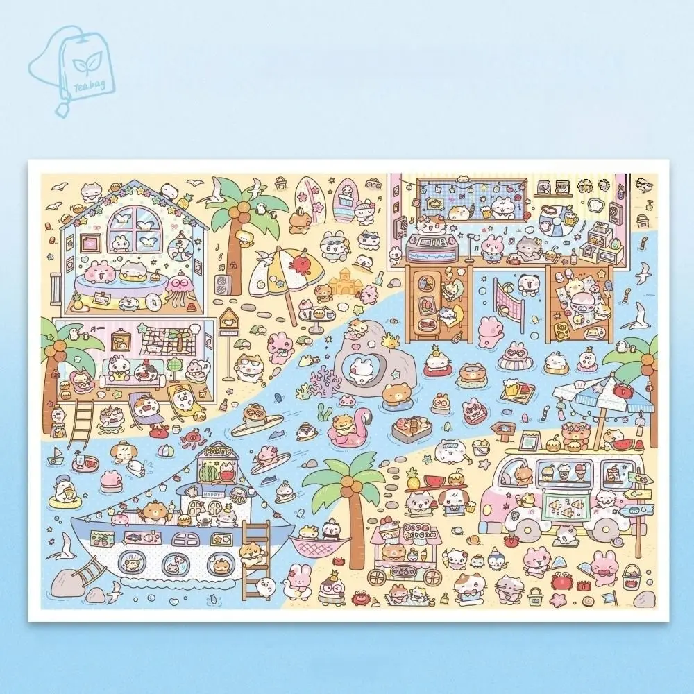 Beach Scene 3D Stacking Stickers Cute Animals PET Die Cut Scrapbook Stickers Amusement Park Miniature Scene Sticker Kid Gifts