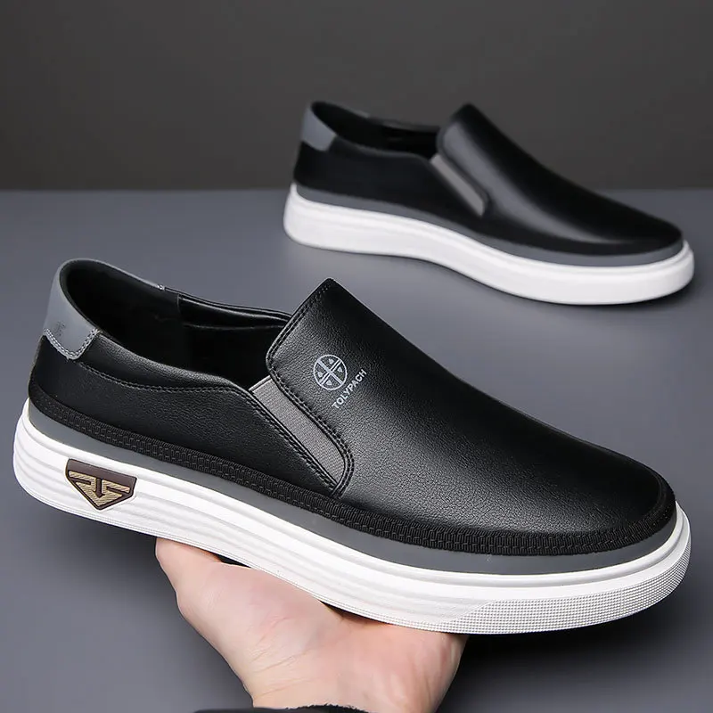 

Spring/Summer Men's Loafer-Style Casual Leather Shoes Soft Leather, Soft Sole Slip-On Loafers White Sneakers