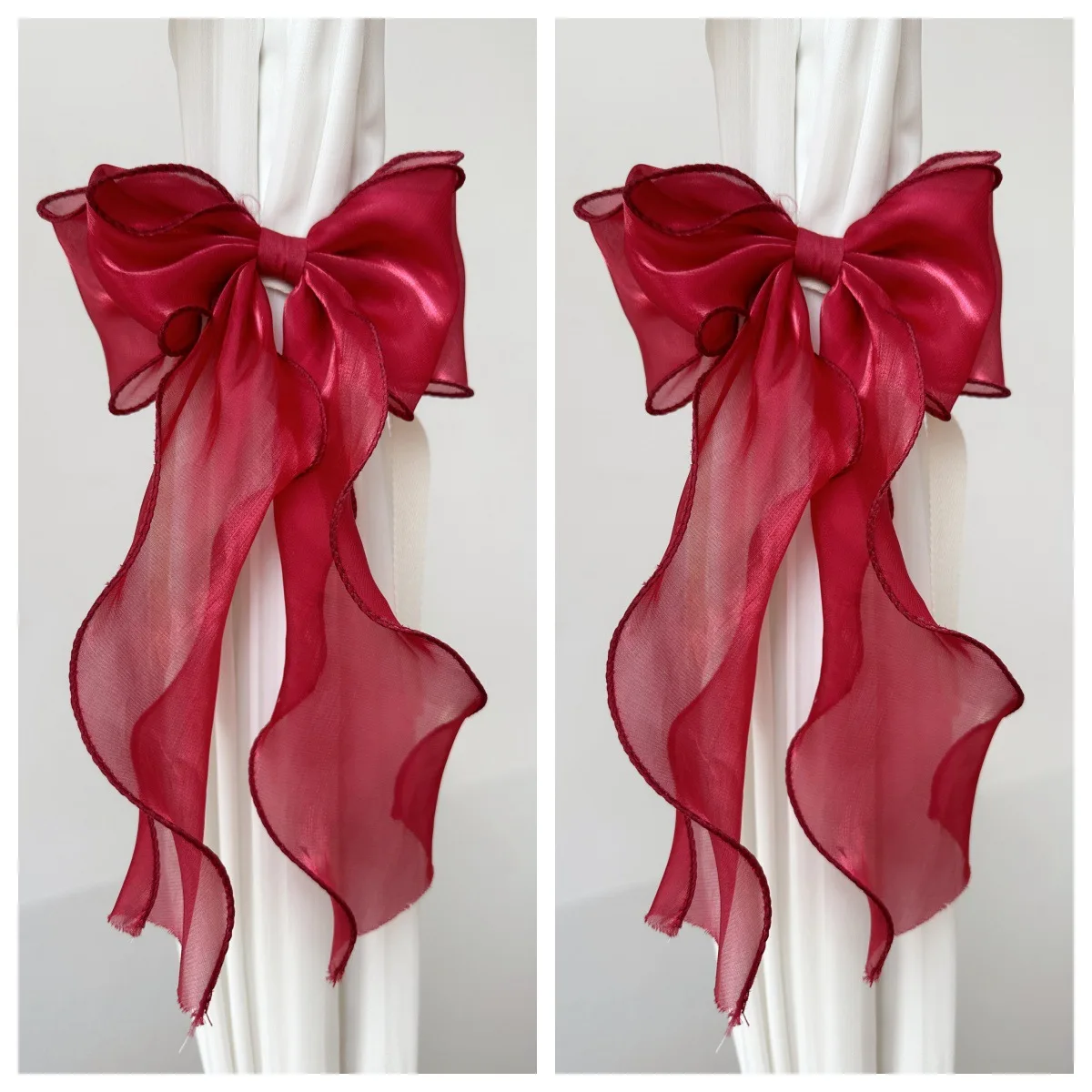 2PCS Bowknot Curtain Clip Holders Tieback Buckle Clips Curtain Straps Double Tassel Sleeves Curtain Accessories Home Decor
