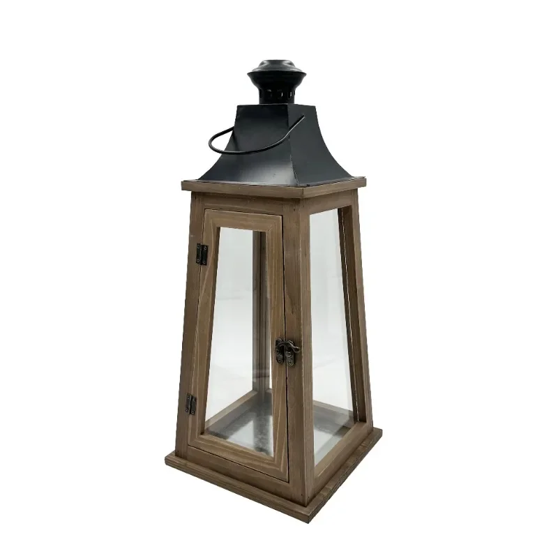 

Home.NEW Rustic Wood Metal Candleholder Lantern, 19", Large