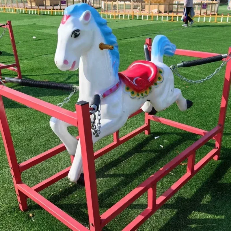Amusement park game swing horseback riding fiberglass spring rocking horse for sale