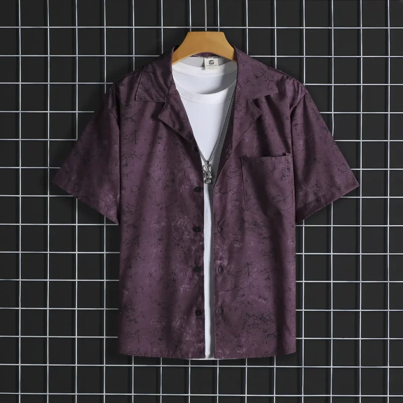 Men's Floral Print Short Sleeve Cuban Collar Shirt Casual Summer Loose Blouse