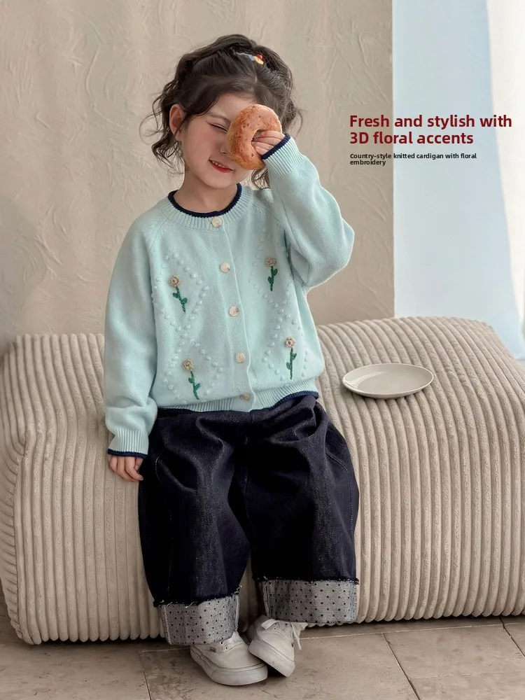 女の子ニットセーターコート春秋スタイルベビー早春衣装長袖ラウンドネックニットウェア春夏コレクション