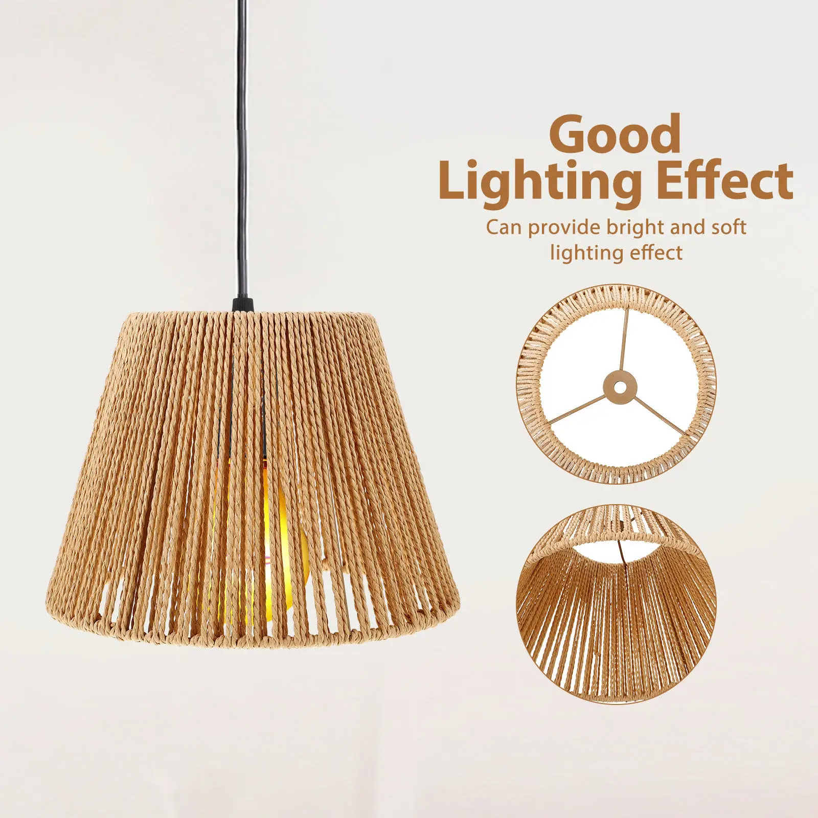 Vintage Rattan Lamp Shade Retro Woven Pendant Light Cover for Coffee Shops Restaurants Hotels Boho Wicker Lampshade Replacement
