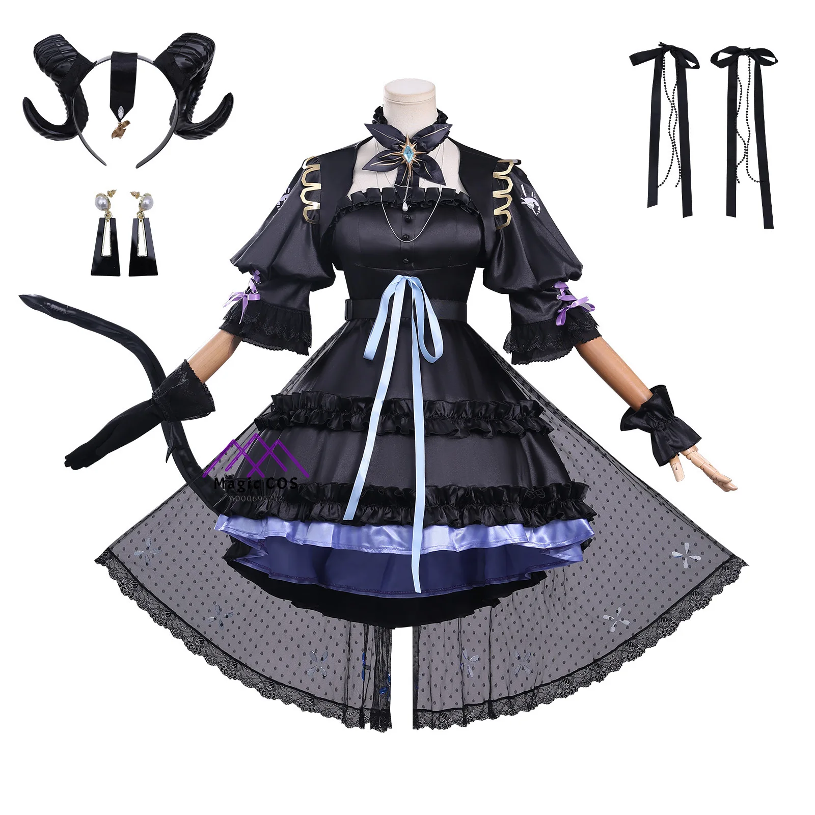 

Game Arknights Cosplay Costume Anime Togawa Sakiko Role Playing Cute Stage Dress Outfit for Women Comic Con Headwear Tail Suits