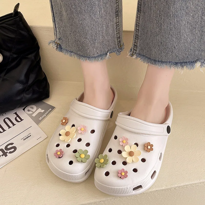 Daisy branco girassol combinação sapatos com fivela, sapatos encantos, pronto para colocar, acessórios das meninas, terno, vendas quentes, 2024