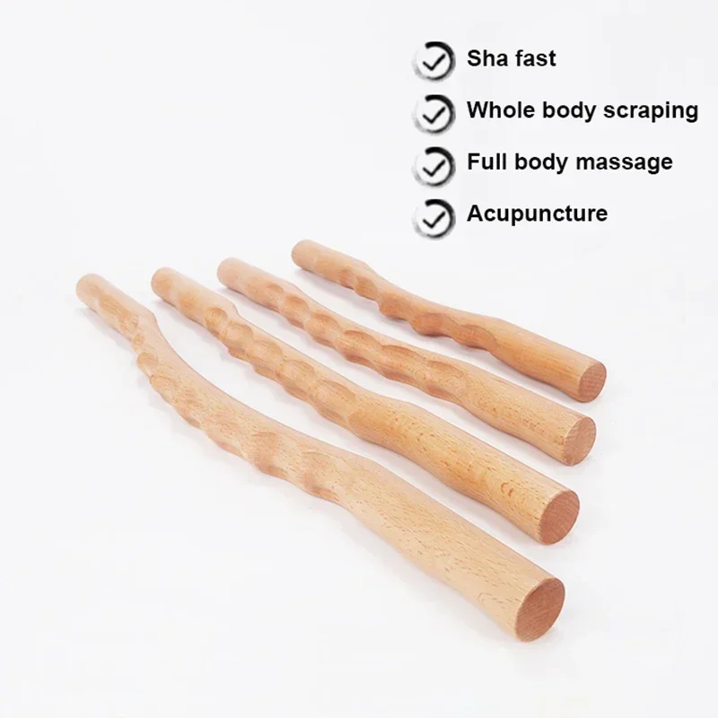 Natural Beech Wooden Neck Shoulder Back Massager Scrape Wood Guasha Stick for Massage Gouache Therapy SPA Beauty Salon Health