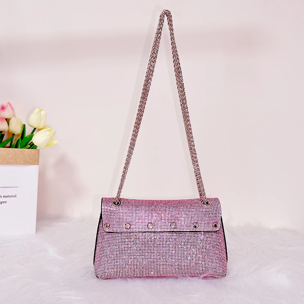 JIOMAY Evening Rhinestone Shoulder Bag for Women 2024 Chain Purses and Handbags Adjustable Chain Crossbody Bags Designer Handbag