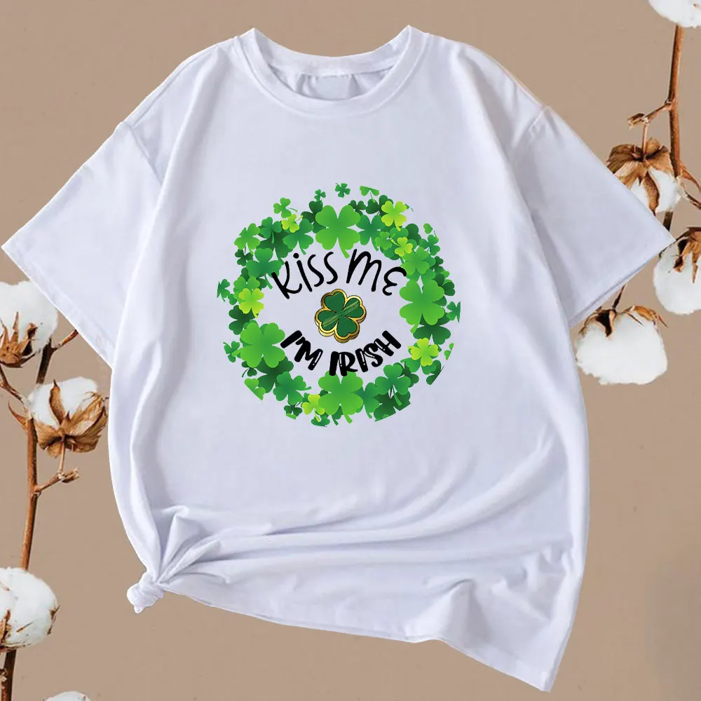 Irland St. Patrick's Day zielona, z nadrukiem damskie T Shirt święty Patrick O szyi luźne koszulka damska bawełniane ubrania Camisetas Mujer