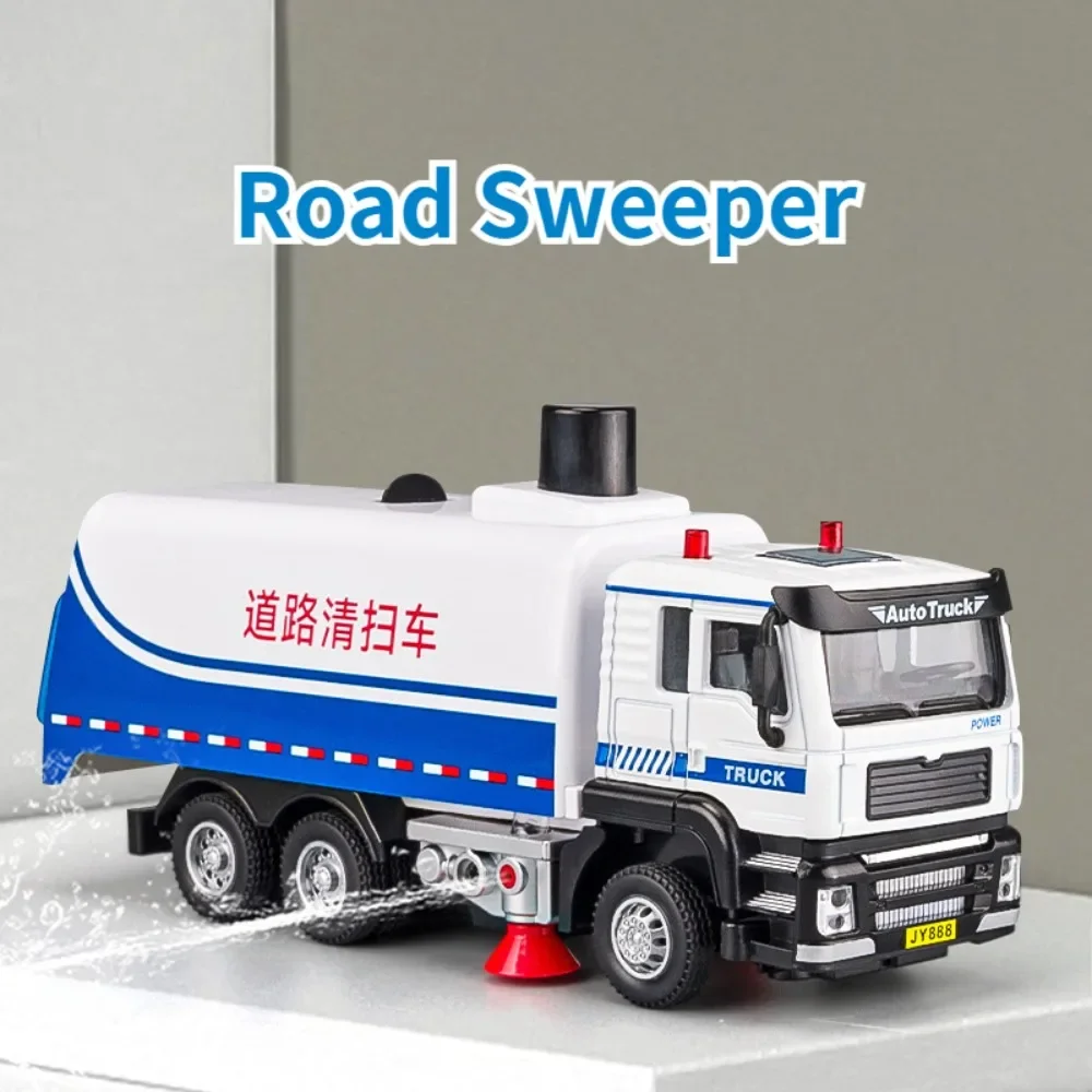 1/50 Road Sweeper Model Car Toys Diecast Alloy Truck Alloy Front End Sound Light Pull Back Rubber Tire Toy Birthday Gift for Kid