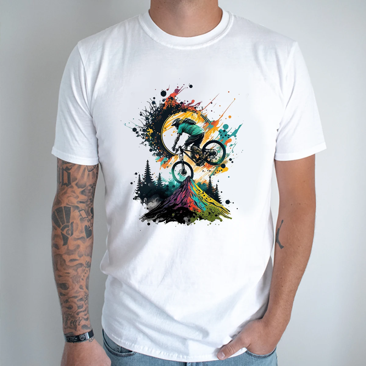 

Riding The Mountain Trails, Bicycle Graphic Prints Tshirt Men Fashion Casual Men'S Clothing Summer Youth Boys' T-Shirt,White Top