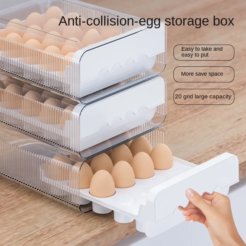 Egg Storage Box Refrigerator KitchenTray Drawer Style Egg Shelf Household Organization Large Capacity Barrier Insects Container